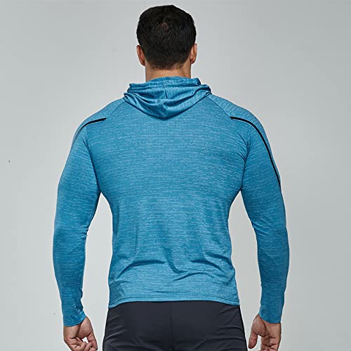 Hombres de Manga Larga Compresión Camisas para Correr Deportes Sudaderas con Capucha Dry Fit Aptitud física Cima 21801 Azul S