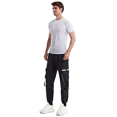 Hombres Pantalones de Carga,Pantalón Cargo Casuales,Pantalones de Hip Hop,Pantalones de Combate Holgados, Pantalone de Trabajo,Pants Sueltos Ocasionales (Negro Plus, L)