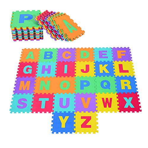 HOMCOM 26 Piezas Alfombra Puzzle para Niños 31x31 cm Colchoneta Suave 2,41 m² Juego Rompecabezas 26 Letras para Bebé Espuma EVA Lavable Colorido