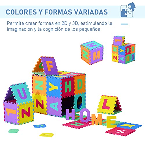 HOMCOM 26 Piezas Alfombra Puzzle para Niños 31x31 cm Colchoneta Suave 2,41 m² Juego Rompecabezas 26 Letras para Bebé Espuma EVA Lavable Colorido