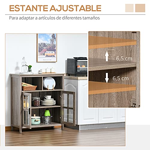 HOMCOM Aparador de Cocina Armario Buffet con 2 Puertas de Vidrio y 2 Compartimentos Abiertos Mueble Auxiliar de Almacenamiento para Comedor Salón 90x40x100 cm Roble