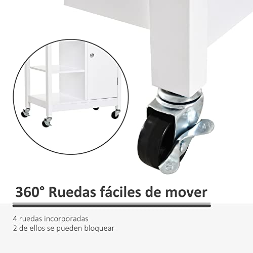 HOMCOM Carrito de Cocina Carro de Servicio Multifuncional con 1 Cajón 1 Armario 3 Estantes Abiertos para Almacenamiento 66x39,5x86,5 cm Blanco