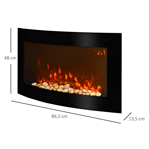 HOMCOM Chimenea Eléctrica Tipo Estufa de Pared con Efecto Llamas Atmosféricas y Luz LED de 7 Colores con Mando A Distancia 1000W/2000W 89,2x13,5x48cm