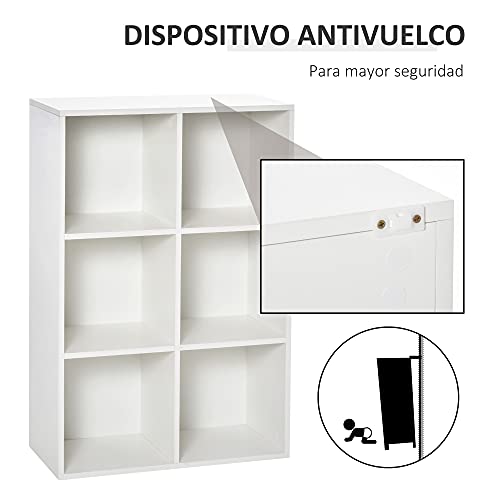 HOMCOM Estantería para Libros Estantes de Madera de 3 Niveles con 6 Compartimentos de Almacenaje para Sala de Estar Dormitorio Oficina 65,5x30x97,5 cm Blanco