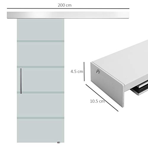 HOMCOM Puerta Corredera con Cristal Translúcido de Seguridad 90x205 cm Puertas Corrediza Deslizantes sin Obra