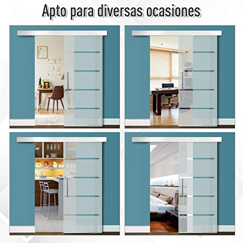 HOMCOM Puerta Corredera con Cristal Translúcido de Seguridad 90x205 cm Puertas Corrediza Deslizantes sin Obra