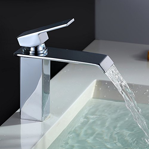 HOMELODY Grifo de Cascada Baño Monomando Grifo de Lavabo Grifo de Cuenca Cromado Mubel Cuarto de Baño Agua Fria y Caliente Cromado Estilo de Moderno