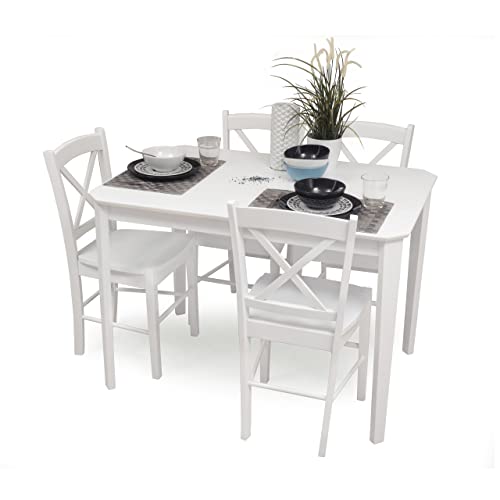 Homely - Conjunto de Comedor o Cocina Golf Mesa y sillas Lacado en Blanco