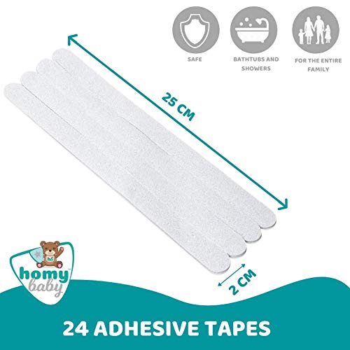 HOMYBABY® Pegatinas Antideslizantes [24pcs] Tiras antideslizantes bañera, ducha y escalera. Cinta adhesiva bañera transparente (25x2 cm). Alfombra bañera adultos, niños y bebé