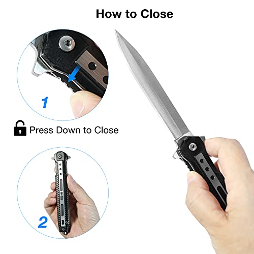 HONZIN 2 en 1 Navaja Plegable Multiherramienta 3Cr13 Cuchillo de Bolsillo de Acero Inoxidable Cuchillo Portátil Cuchillo de Rescate con Rompevidrios Mango de Acero Navajas de Bolsillo (Negro)