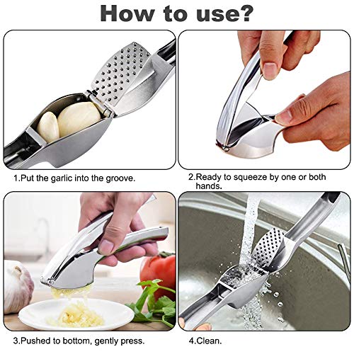 HONZUEN Prensa Ajos Manual, Garlic Press de Acero Aleación de Zinc Fácil de Usar y Limpiar Pica Ajos Profesional Aptas para Lavavajillas Picador Ajos Prensador Ajos para Restaurante, Cocina Casera