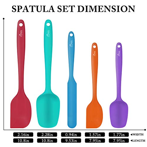 Hotec Espátulas Silicona Cocina de Grado Alimenticio Utensilios de Cocina, Set de 5 Espátulas y Cucharas,para Mezclar, Hornear y Cocina, No Tóxico , Antiadherente, Sin BPA Resistente al Calor 315℃