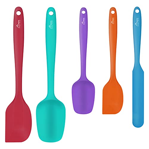 Hotec Espátulas Silicona Cocina de Grado Alimenticio Utensilios de Cocina, Set de 5 Espátulas y Cucharas,para Mezclar, Hornear y Cocina, No Tóxico , Antiadherente, Sin BPA Resistente al Calor 315℃