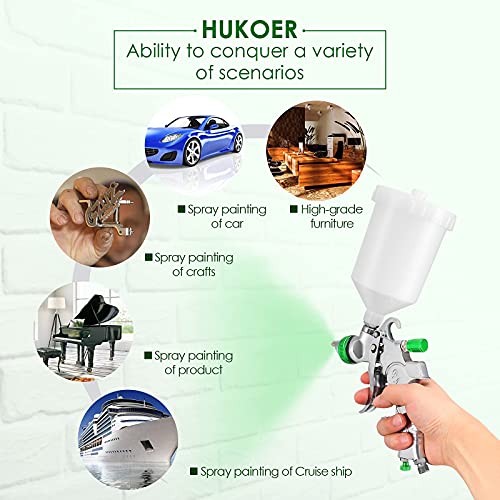 HUKOER HVLP Pistola pulverizadora de aire por gravedad 3 Boquillas 1,4 mm 1,7 mm 2,0 mm Taza de 600 cc