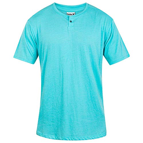 Hurley M Essential Henley S/S Camiseta, Hombre, Light Aqua/Htr, S