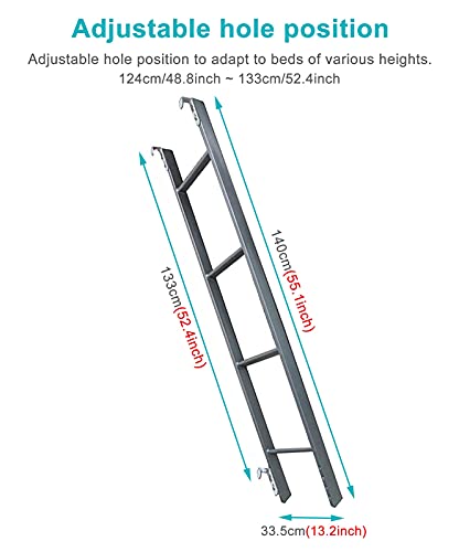 HWBB Escalera de Cama Escalera de Litera Plateada Resistente Ajustable, Escalera de Ático de Metal Montada Verticalmente con Gancho, Remolque de Viaje Cama Litera Doble Escalera para Autocaravana