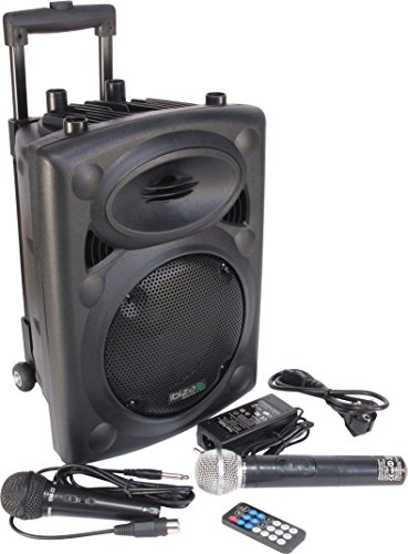 Ibiza Sound Port8Vhf-Bt Sistema De Sonido Portátil Y Autónomo De 8%22/20 Cm, Bluetooth, Wireless, Potencia Maxima 400 W, Negro + Amazon Basics - Cable Adaptador (3,5 Mm A 2 Machos RCA, 1,22 M)