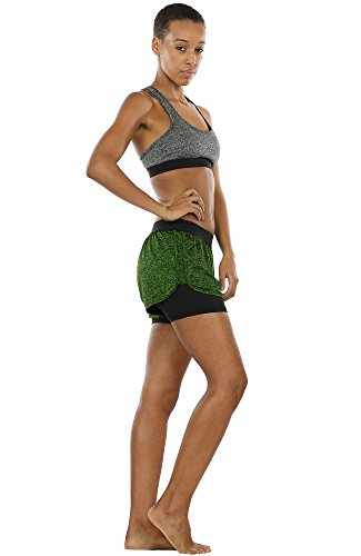 icyzone 2 en 1 Pantalón Corto Casual para Mujer Verano para Correr, Pack de 2 para Yoga Fitness Correr -S-Negro/Verde