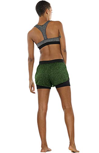 icyzone 2 en 1 Pantalón Corto Casual para Mujer Verano para Correr, Pack de 2 para Yoga Fitness Correr -S-Negro/Verde