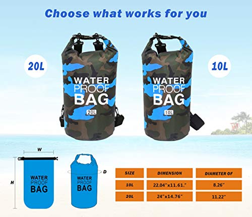 Idefair Bolsa Seca Impermeable, Mochila Seca Flotante Bolsa de Playa Saco seco liviano para la Playa, Paseos en Bote, Pesca, Kayak, natación, Rafting, Camping10L 20L 40L