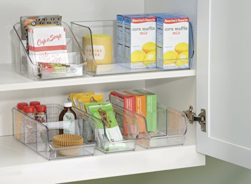 iDesign Caja transparente con 3 compartimentos, organizador de cocina mediano de plástico, caja organizadora sin tapa y apilable para armarios y cajones, transparente