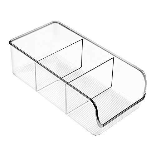 iDesign Caja transparente con 3 compartimentos, organizador de cocina mediano de plástico, caja organizadora sin tapa y apilable para armarios y cajones, transparente