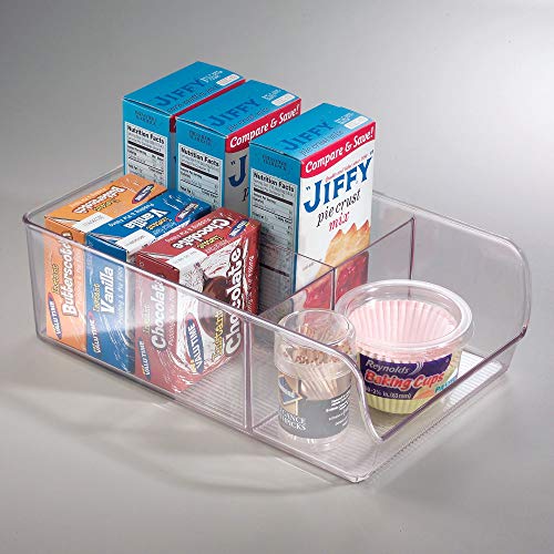 iDesign Caja transparente con 3 compartimentos, organizador de cocina mediano de plástico, caja organizadora sin tapa y apilable para armarios y cajones, transparente