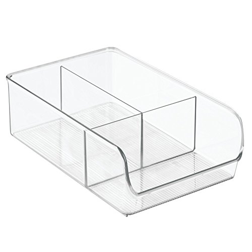 iDesign Caja transparente con 3 compartimentos, organizador de cocina mediano de plástico, caja organizadora sin tapa y apilable para armarios y cajones, transparente