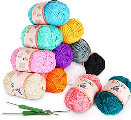 ilauke Ovillos de Lanas de Hilo Acrílicos para Amigurumi-Kit (50g X 12 Colores)