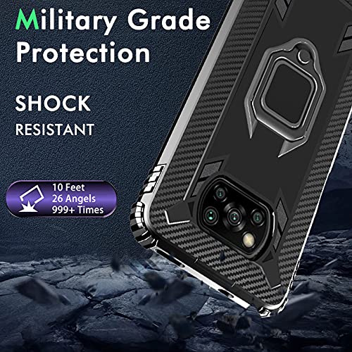 IMBZBK Funda para Xiaomi Poco X3 Pro/Poco X3 NFC + [2 Pack] Protector Pantalla Cristal Templado, [Soporte Giratorio de 360 Grados con Anillo de Dedo][Grado Militar Anti-Golpe] TPU Silicona