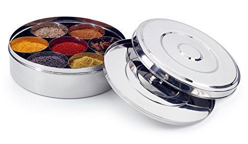 Indian-Tiffin Recipiente para Especias, de Acero, con 7 Compartimentos, hermético