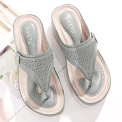 INMINPIN Chanclas de Cuña Mujer Verano Elegante Sandalias de Dedo Cuero Cómodo Plataforma Flip Flop Zapatillas de Playa Interior y Exterior,Verde,37 Mujer