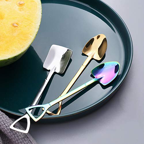 Inoxidable Cucharas de Café con Mango Largo, Cucharas de Helado Pala Cuchara de Sandía Cuchara de Postre para Café,Frutas para, Leche, té, Café, Azúcar Helado,6PCS,Múltiples estilos y colores