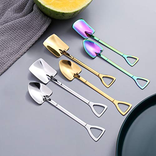 Inoxidable Cucharas de Café con Mango Largo, Cucharas de Helado Pala Cuchara de Sandía Cuchara de Postre para Café,Frutas para, Leche, té, Café, Azúcar Helado,6PCS,Múltiples estilos y colores