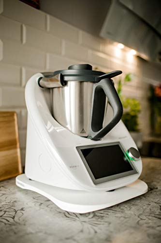 INWOOD thermoBase Premium Tabla de Madera/Thermomix TM5 TM6 / Tabla Deslizante / 2 Deslizadores de teflón en Lugar de Ruedas / 2 topes de Goma para Mayor Estabilidad/diseño Innovador (Pure White)