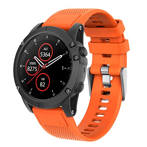 ISABAKE Correa para Garmin Fenix 5, Correa 22 mm de Reemplazo de Silicona Suave Pulsera Deportiva para Fenix 5 GPS Fenix 5 / Fenix 5 Plus/Forerunner 935 / Approach S60 / Quatix 5 (Naranja)