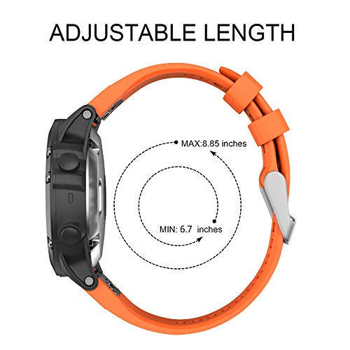 ISABAKE Correa para Garmin Fenix 5, Correa 22 mm de Reemplazo de Silicona Suave Pulsera Deportiva para Fenix 5 GPS Fenix 5 / Fenix 5 Plus/Forerunner 935 / Approach S60 / Quatix 5 (Naranja)