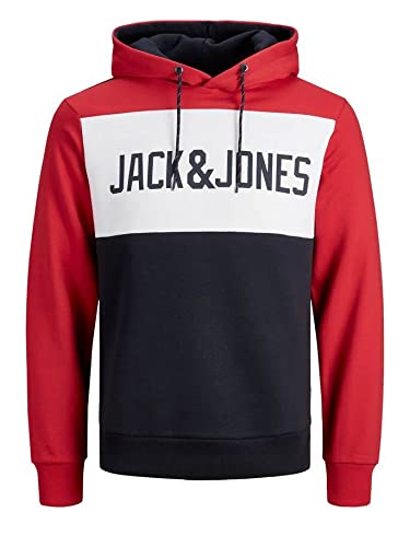 JACK & JONES JJELOGO Blocking Sweat Hood STS Sudadera con capucha, Rojo (Tango Red), S para Hombre