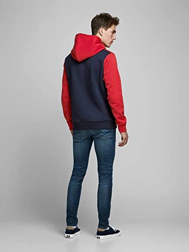 JACK & JONES JJELOGO Blocking Sweat Hood STS Sudadera con capucha, Rojo (Tango Red), S para Hombre