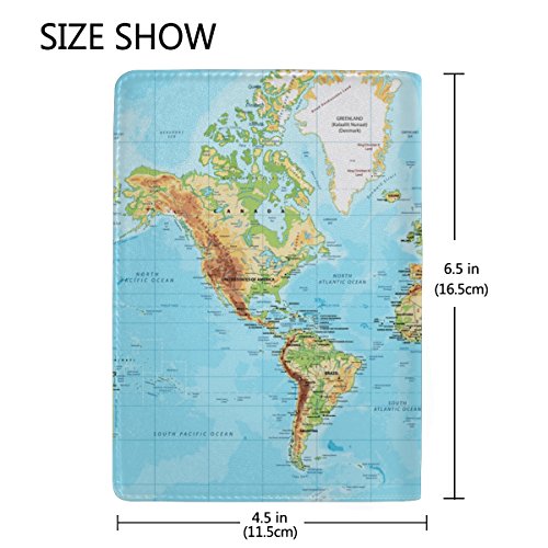 Jeansame - Funda Protectora para Pasaporte (Piel), diseño de mapamundi de montaña
