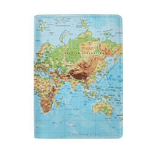 Jeansame - Funda Protectora para Pasaporte (Piel), diseño de mapamundi de montaña