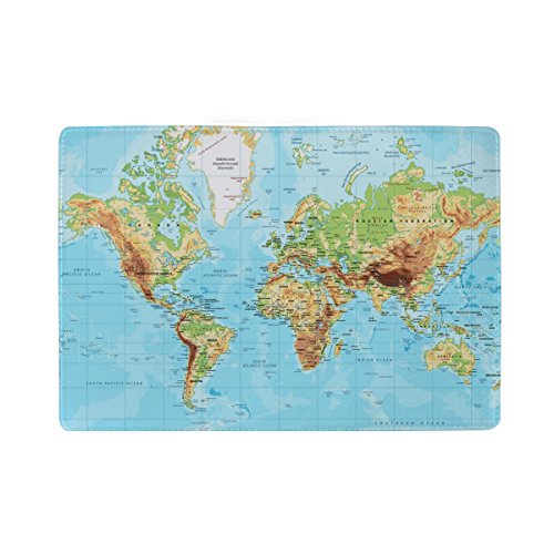 Jeansame - Funda Protectora para Pasaporte (Piel), diseño de mapamundi de montaña