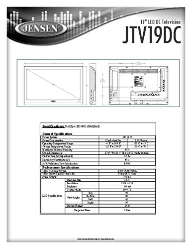 Jensen JTV19DC HD Ready 19 pulgadas 12V DC RV LED TV con sintonizador HDTV integrado (ATSC), HD Ready (1080p, 720p, 480p), 1366 x 768 Full HD, control remoto inalámbrico de doble función, negro