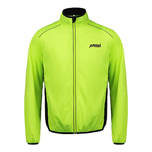 JEPOZRA Chaqueta Cortavientos Ciclismo Hombre MontañIsmo Reflectante Abrigo Transpirabl Ropa Deportiva Exteriores ProteccióN UV Manga Larga Correr Resistente Al Viento Yal Agua (Amarillo, M)