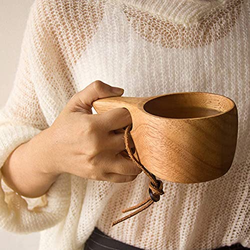 JINYOMFLY Taza Café Madera, Taza de Madera Kuksa Hecha a Mano, Taza de Madera Natural con Doble Orificio para Café, Té, Leche, Mochila, Camping, Acampar Yendo de Excursión (1)