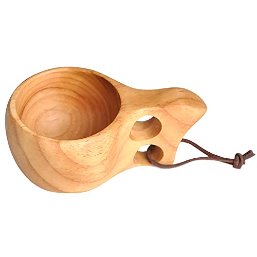 JINYOMFLY Taza Café Madera, Taza de Madera Kuksa Hecha a Mano, Taza de Madera Natural con Doble Orificio para Café, Té, Leche, Mochila, Camping, Acampar Yendo de Excursión (1)