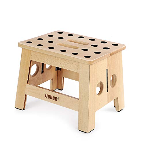 Jiodux 2020 Upgrade Banco Plegable, Antideslizante, Plegable para Niños, Pequeño Taburete de Madera, Taburete Plegable Perfecto para Cocina, Dormitorio o Habitación de los Niños-H:23CM