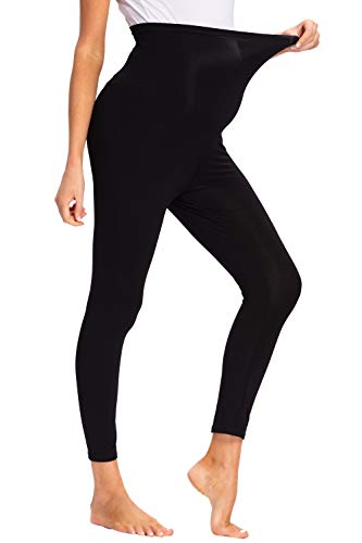 JMITHA Leggings para Premamá Largos Algodón Super Cómodas Polainas de Maternidad Ropa Deporte Embarazo Pantalones Mujer Delgada (Negro, L)