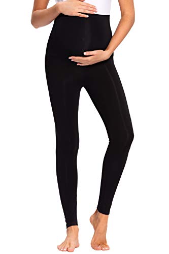 JMITHA Leggings para Premamá Largos Algodón Super Cómodas Polainas de Maternidad Ropa Deporte Embarazo Pantalones Mujer Delgada (Negro, L)