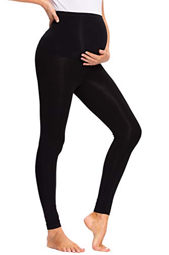 JMITHA Leggings para Premamá Largos Algodón Super Cómodas Polainas de Maternidad Ropa Deporte Embarazo Pantalones Mujer Delgada (Negro, L)